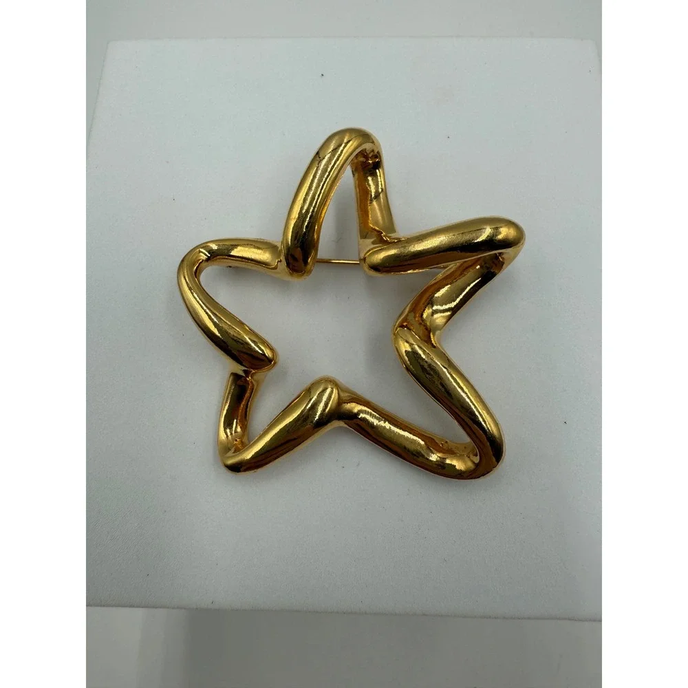 Vintage Gold Tone Open Star Brooch Large Sculptural‎ Celestial Pin